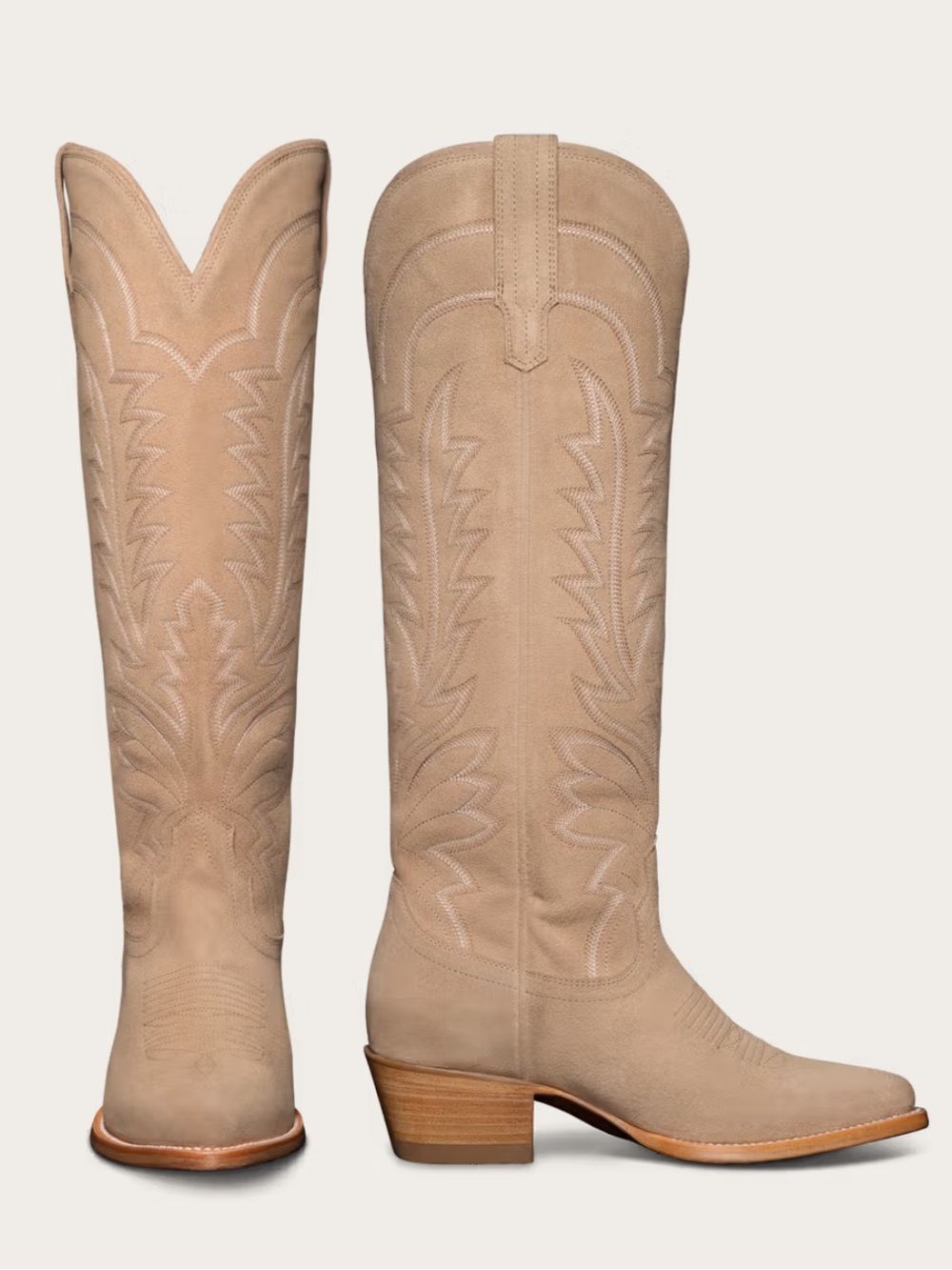 Tecovas Knee-High Western Boots in Driftwood Suede